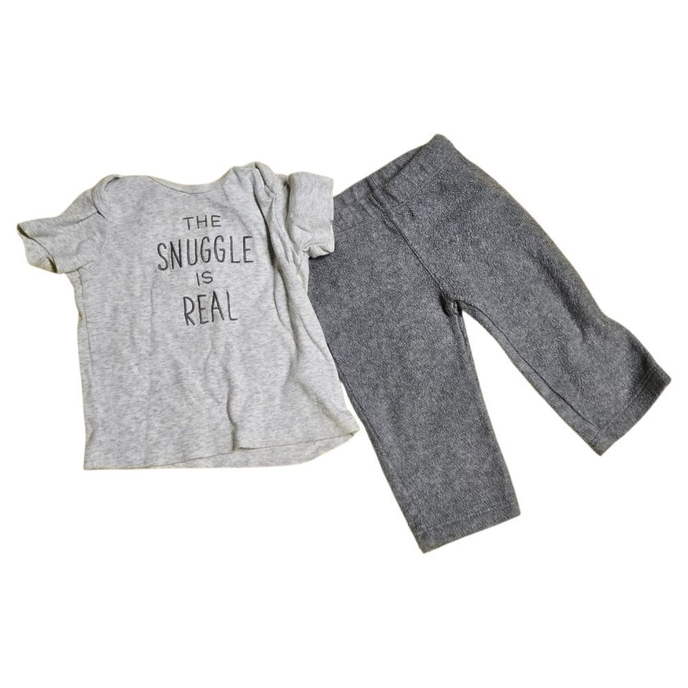 Carter’s Baby Boy 9M Gray Tee & Fleece Pants Set “The Snuggle Is Real” Outfit